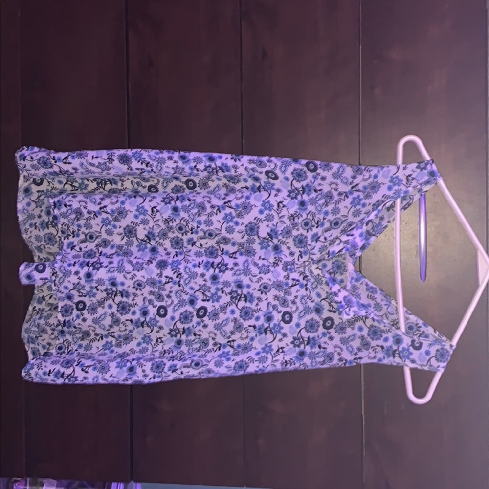 Pink Rose blue floral print blouse